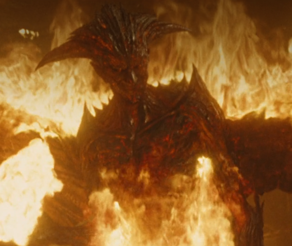 A fiery demon with horns and wings from the 2010 Percy Jackson movie.